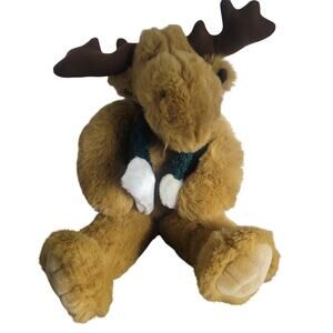 Holiday Moose Plush with Scarf & Hat Brown Christmas Stuffed Animal Winter Decor
